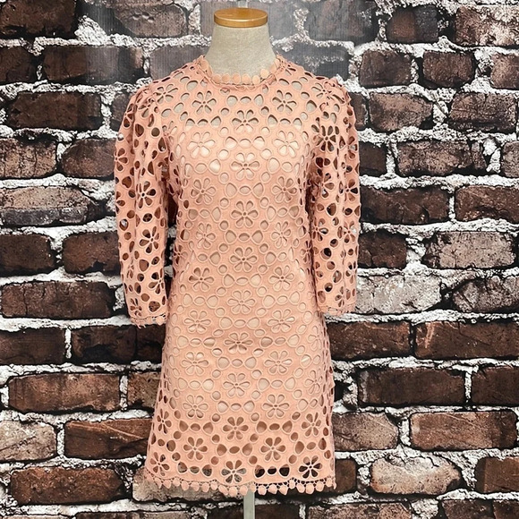 Just Me Lattice Dress NWT Long Sleeve Cut Out Floral Midi Pink Size Medium M - Picture 5 of 17